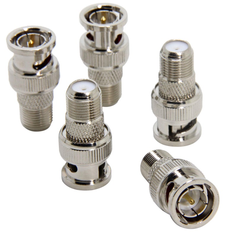 RFAdapter BNC to F Connector, 5-Pack BNC Male to F Female Adapter, RG6, RG59 Coax Connector for Scanner, CCTV Camera - Image 1